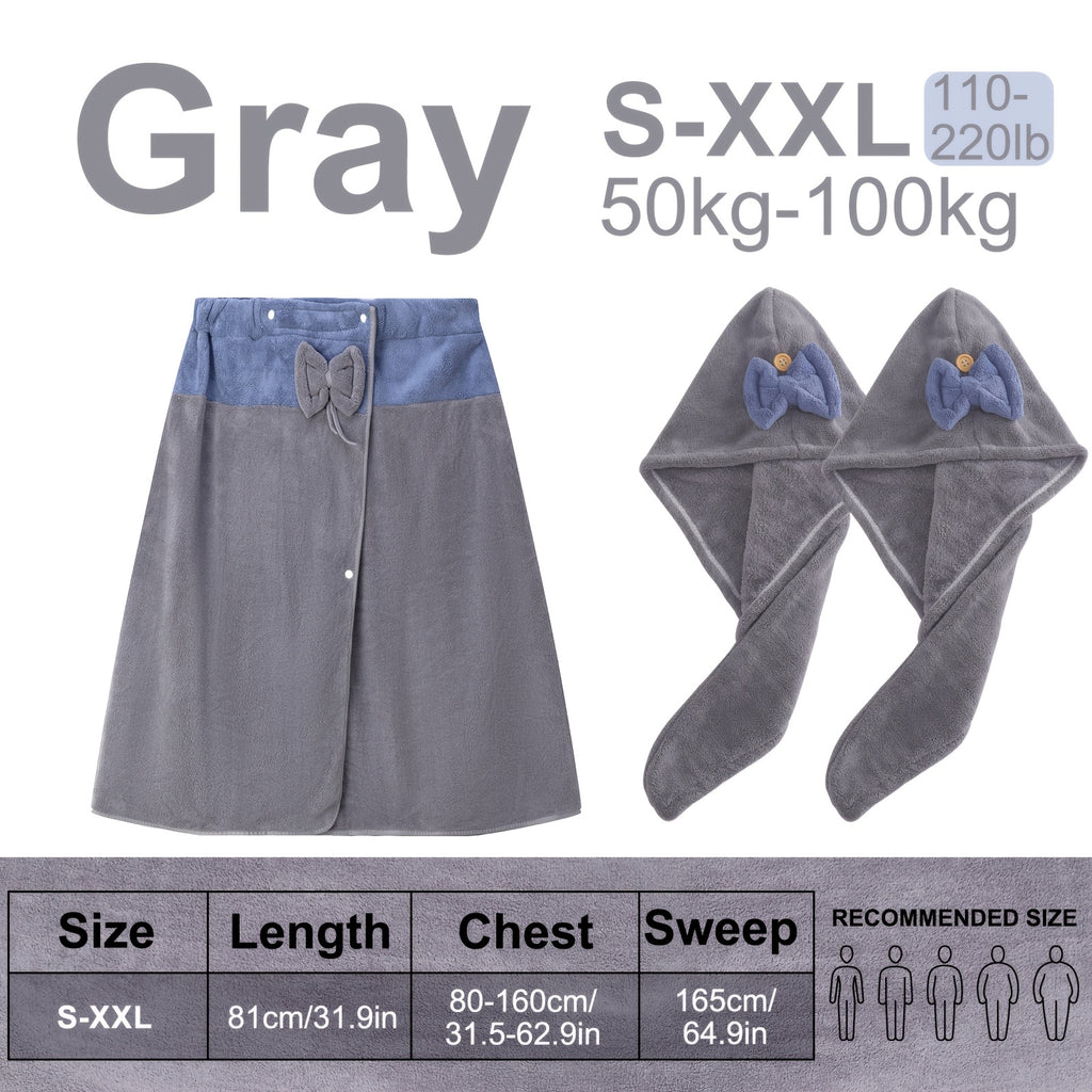 Adjustable Bath Wrap Skirt Set with Triangular Hair Drying Cap – Sizes S-XXXXL Spa Towel Wrap for Women, Home, Travel & Steam Room
