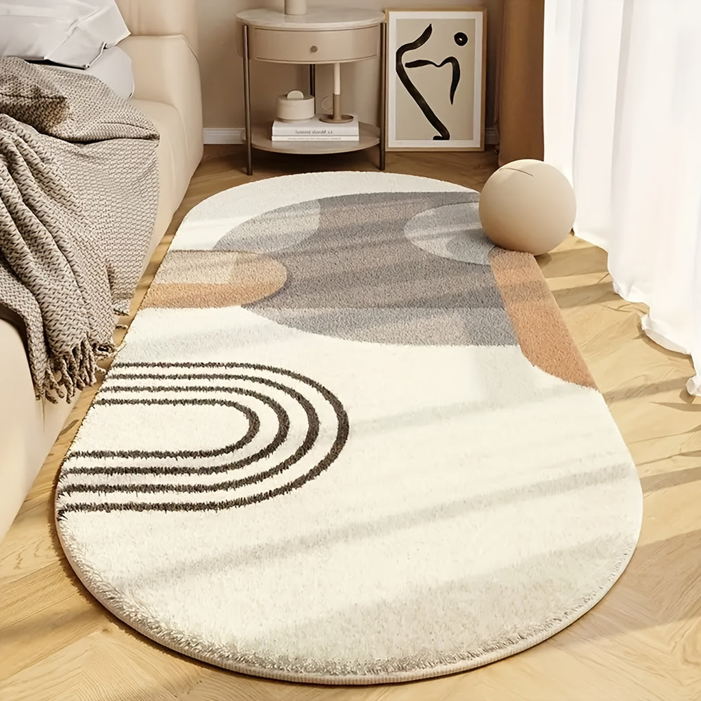 Oval Area Rug Imitation Cashmere Anti-Slip Washable Mat – Soft Plush Floor Mat for Living Room Bedroom Dining Room Home Office, 2 Sizes