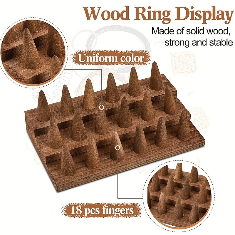 Solid Wood Ring Display Stand Jewelry Tower – 3-Tier Holds 18 Rings or 2-Tier Holds 12 Rings Elegant Ring Organizer for Home Decor Showcase Storage