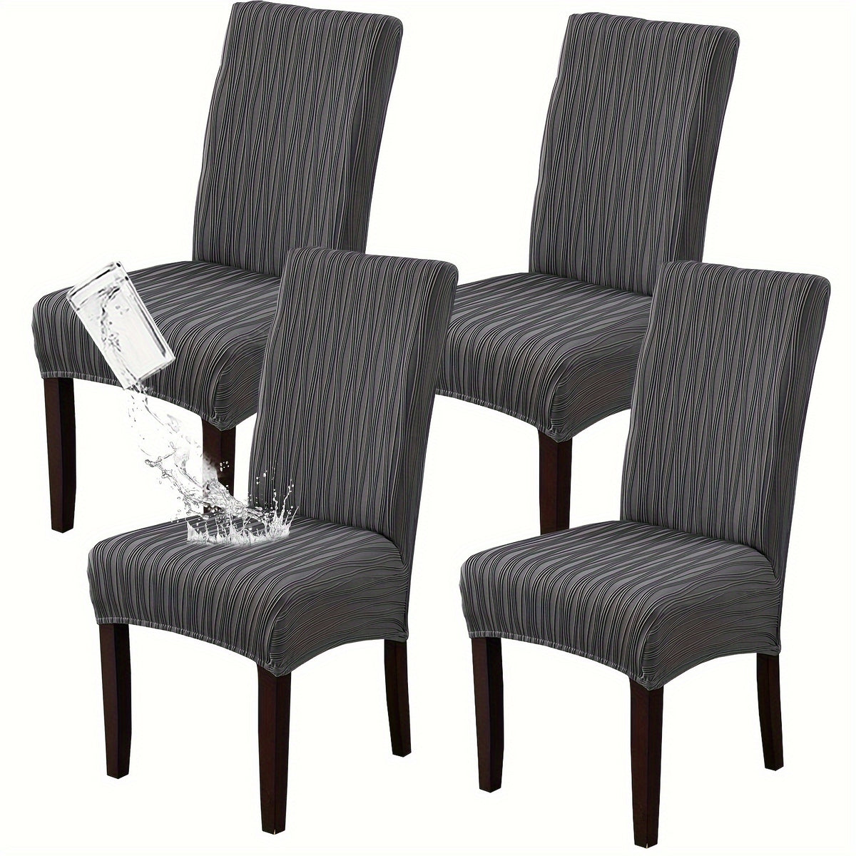 Stain-Resistant Stretch Dining Chair Covers Set of 4 or 6 Jacquard Polyester-Spandex Removable Slipcovers – Pet & Kid Friendly, Machine Washable, for Restaurant Home Wedding Christmas