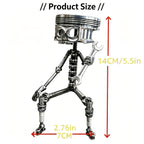 Piston Skull Sculpture with Gear Base Wrench Design Handmade Art Oddities Curiosities Car Enthusiast Home Office Desk Decor Gift