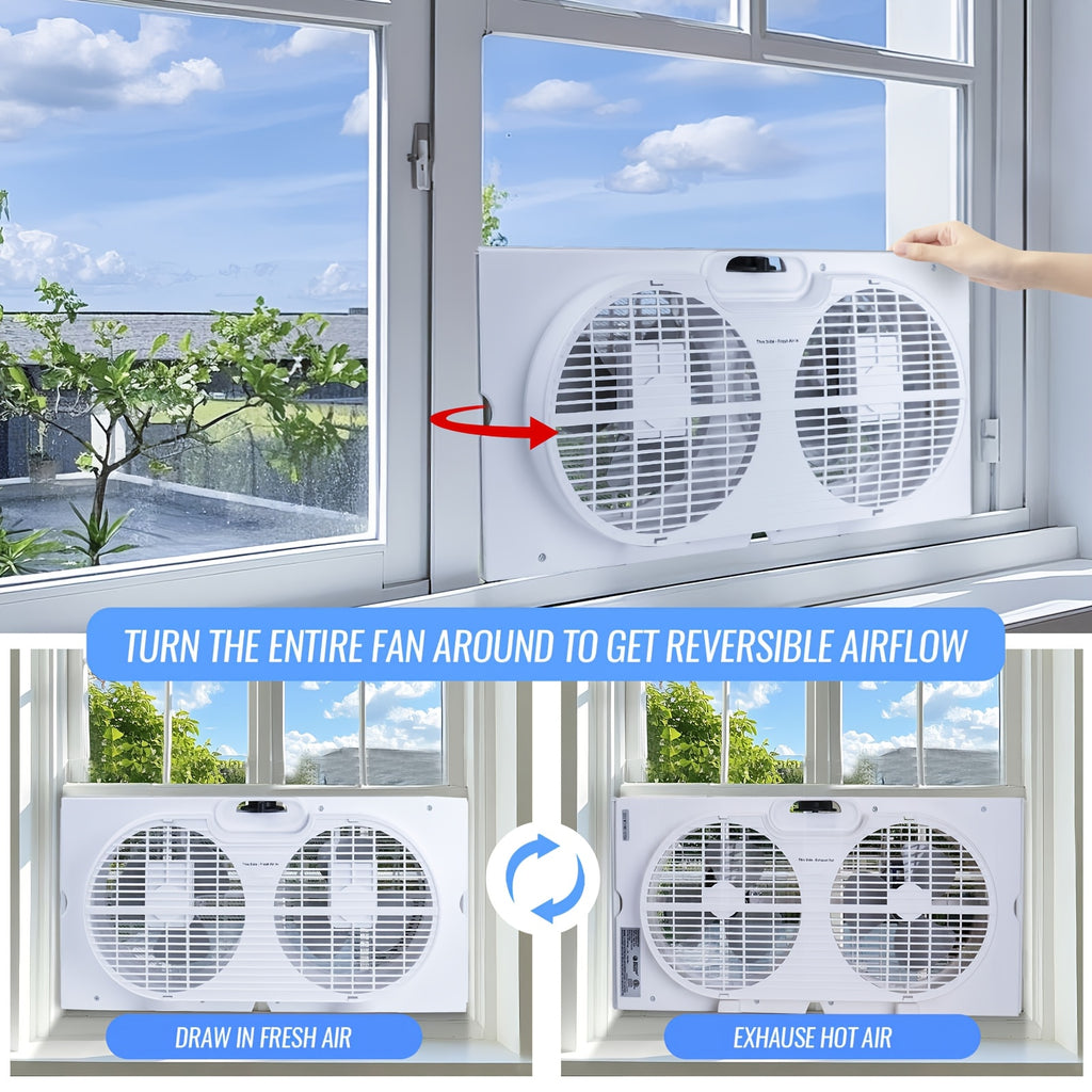 Twin Window Fan 9 Inch Expandable Dual Blade with Remote Control 2-Speed 3-Speed for Bedroom Living Room Kitchen Indoor Cooling