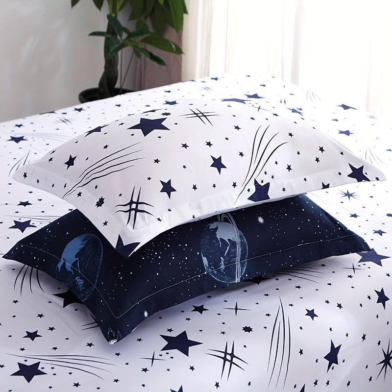 Galaxy Duvet Cover Set 3 Piece – Cartoon Star Universe Planets Print Soft Breathable Bedding with 2 Pillowcases for Bedroom Guest Room & Dorm, No Insert