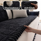 Boho Plush Sofa Cover with Ruffled Edges – Thick Warm Pet-Friendly Couch Protector, Bohemian Style Home Decoration Slipcover for Living Room Sofa Couch Furniture