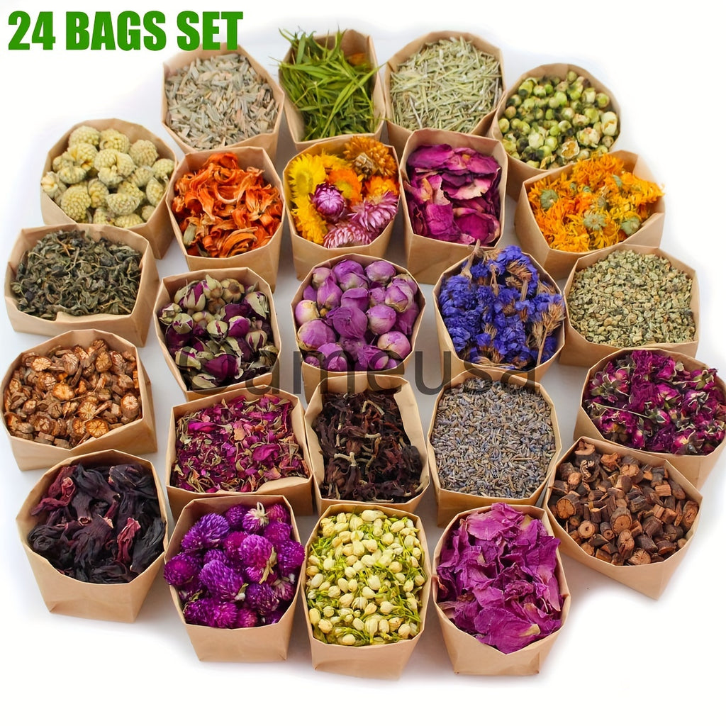 Dried Flowers Craft Set 24pcs Roses Jasmine Peony Lavender Forget-Me-Not Dried Plant Kit for Resin Jewelry Making DIY Candle Soap Scrapbooking Seasonal Decor
