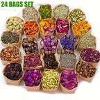 Dried Flowers Craft Set 24pcs Roses Jasmine Peony Lavender Forget-Me-Not Dried Plant Kit for Resin Jewelry Making DIY Candle Soap Scrapbooking Seasonal Decor