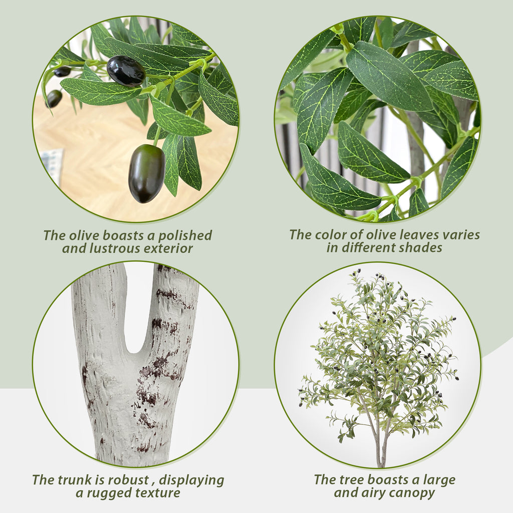 Tall Artificial Olive Tree 5/6/7FT Thick Trunk Indoor Faux Olive Plant with Lush Leaves & Berries for Living Room, Kitchen & Home Decor, Spring Summer Decoration