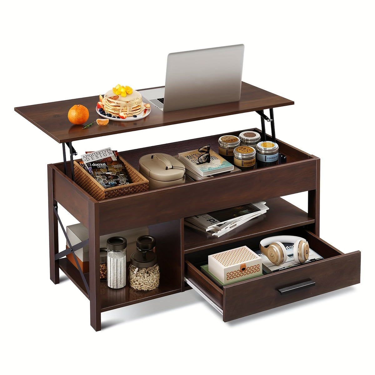 Lift Top Coffee Table with Storage Drawers & Hidden Compartment – Modern Wood Living Room Center Table, Space-Saving Multifunctional Design, 5 Colors
