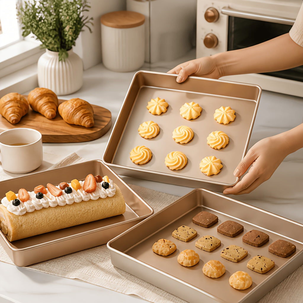 11 Inch Non-Stick Square Baking Pan Carbon Steel Jelly Roll Tray - Oven Baking Sheet for Cake Rolls Cookies Nougat Puff Pastry