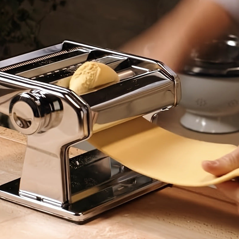 Manual Pasta Maker Machine Stainless Steel – 9 Adjustable Thickness Settings Noodle Cutter for Spaghetti, Fettuccine, Lasagna & Dumpling Wrappers, Durable Kitchen Tool