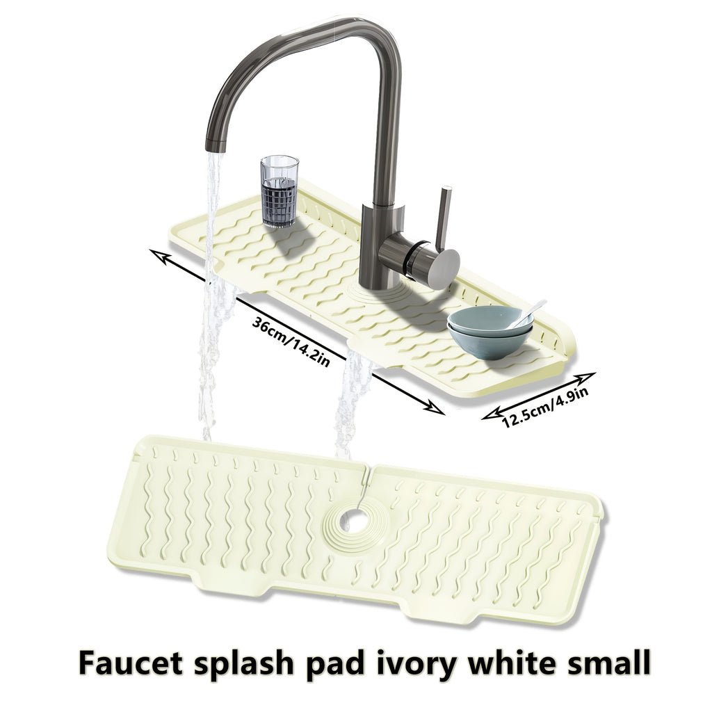Silicone Sink Drying Mat & Faucet Splash Pad with Sponge Holder – Wave Pattern, 5° Drainage Slope, Heat-Resistant, 3 Sizes & 3 Colors for Kitchen & Bathroom Counter