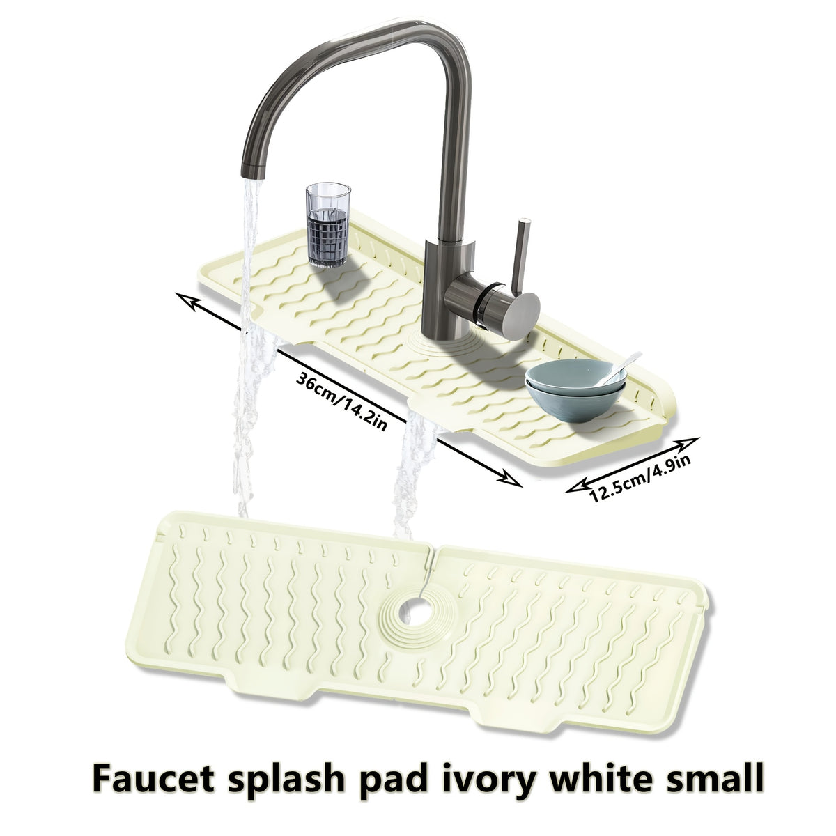Silicone Sink Drying Mat & Faucet Splash Pad with Sponge Holder – Wave Pattern, 5° Drainage Slope, Heat-Resistant, 3 Sizes & 3 Colors for Kitchen & Bathroom Counter