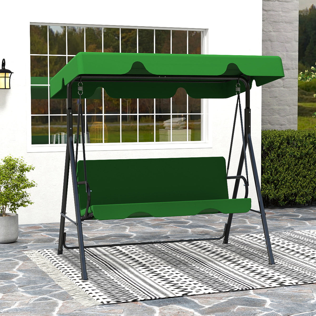 Outdoor Porch Glider Swing with Canopy Rust Proof Heavy Duty Steel Frame Adjustable Canopy Patio Furniture Garden Lawn Backyard Black Beige Brown Red Green