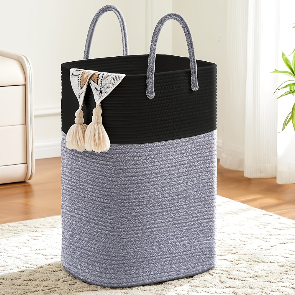Woven Cotton Rope Laundry Basket Jumbo Size 10.57–26.42 Gal, Multifunctional Storage Bin for Dirty Clothes Blankets Toys – Bathroom Living Room Bedroom Hamper, Bohemian Home Decor Laundry Organizer