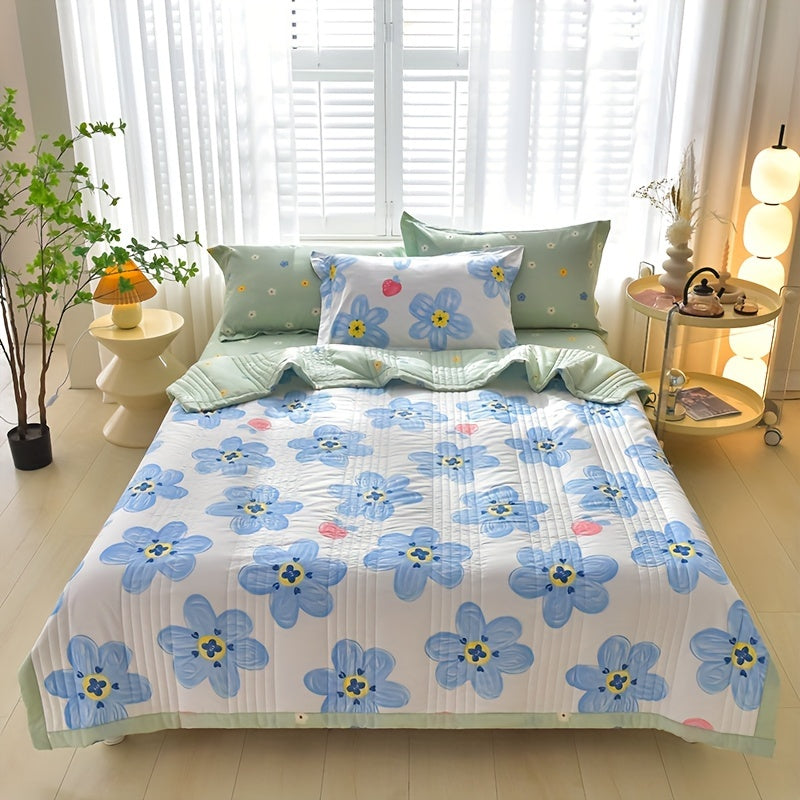 Summer Cooling Quilt Set 3 Piece Thin Quilt 2 Pillowcases Floral Embossed Skin Friendly Soft All Season Comforter - Twin Full Queen King Hotel Bedroom