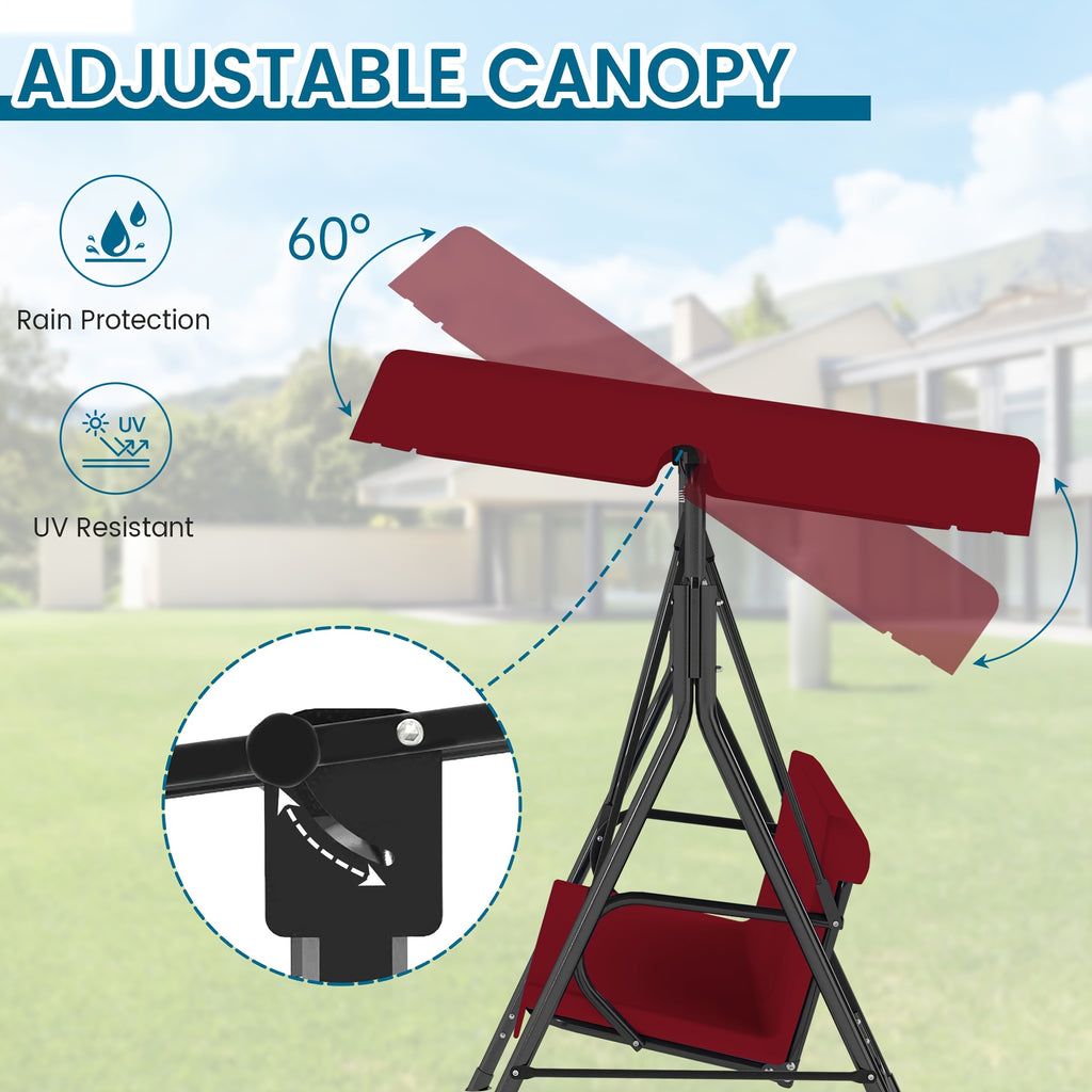 Outdoor Patio Swing Glider with Canopy & Heavy Duty Stand, Adjustable Bracket, Rust-Proof Powder Coated Frame, Sun Shade Polyester Canopy, Adult Porch Swing for Garden, Lawn and Backyard