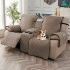 Recliner Loveseat Cover with Console 4-Piece Chenille Quilted Waterproof Slipcover | Non-Slip Pet Scratch Resistant Sofa Protector with Cup Holder Pocket, 9 Colors