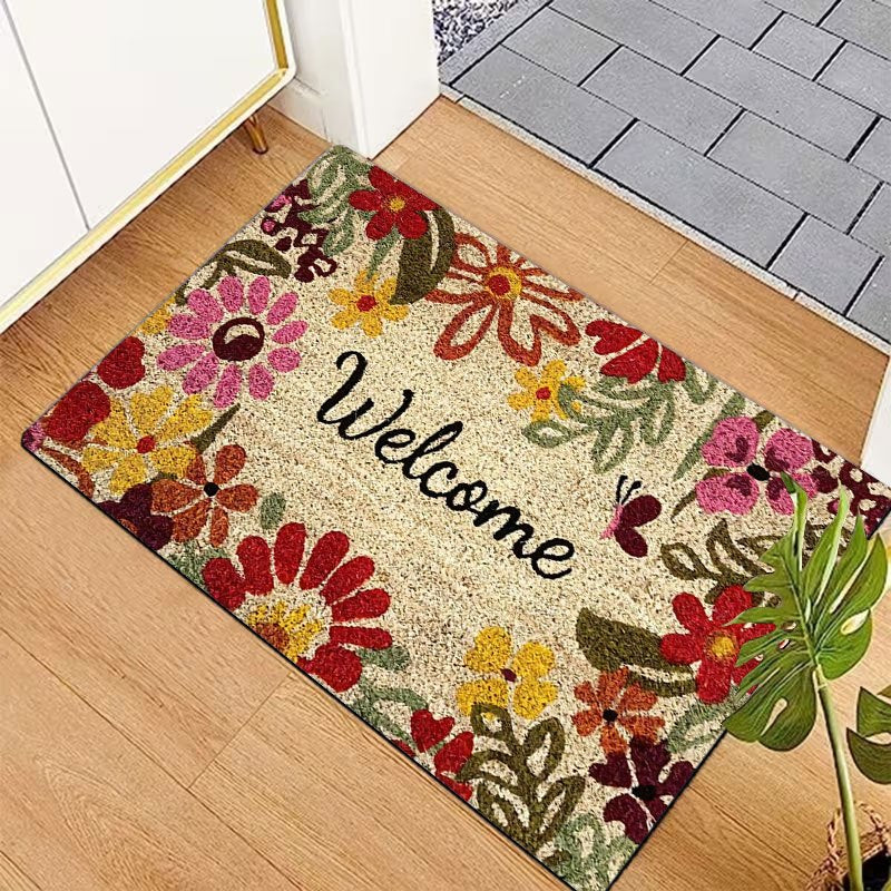Floral Butterfly Door Mat Indoor Welcome Rug – Non-Slip Flannel Entry Mat, Colorful Vintage Garden Style, Soft & Easy Clean | 20x30 24x36 | Nuvia Haven