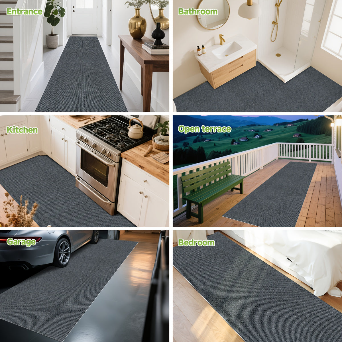 Non-Slip Runner Rug Washable & Cuttable – Low-Profile Hallway Rug for Kitchen, Living Room, Bedroom, Balcony & Poolside – Multiple Sizes 60x180 to 60x600cm
