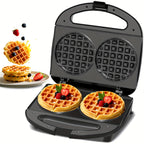 Mini Waffle Maker Makes 8 Bite-Size 2-Inch Waffles Dual Non-Stick Plates Cool Touch Handle Compact Family Breakfast Maker