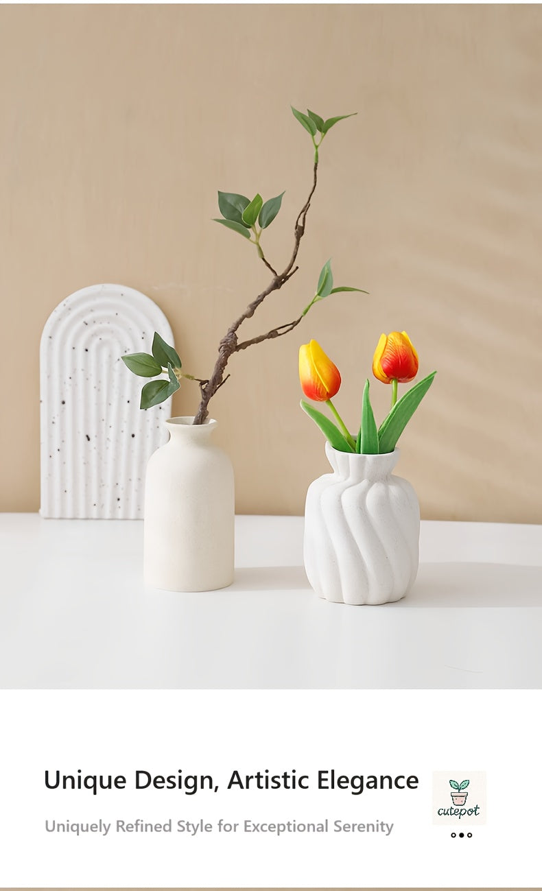 Boho Ceramic Vase Set 3pcs Matte Nordic Minimalist Geometric & Floral Designs, Decorative Vases for Living Room, Entryway, Bookshelf, TV Console & Bathroom Vanity, Holiday & Birthday Gift