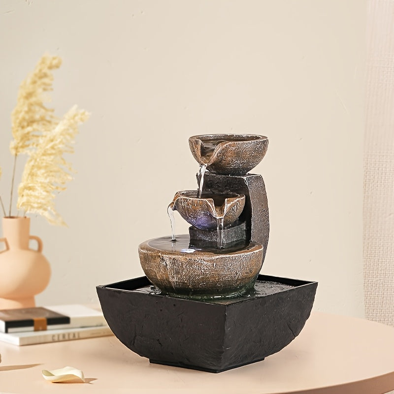 Resin Waterfall Tabletop Fountain USB Powered – Indoor Decorative Flowing Water Feature for Home & Office Relaxation, Meditation Zen Decor, Suitable for Living Room, Bedroom & Desktop