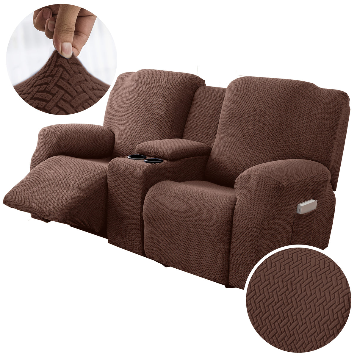 Sofa Cover Recliner 2 Seater – High Elastic Washable Velvet Slipcover with Side Pocket, Non-Slip Furniture Protector for Living Room & Bedroom