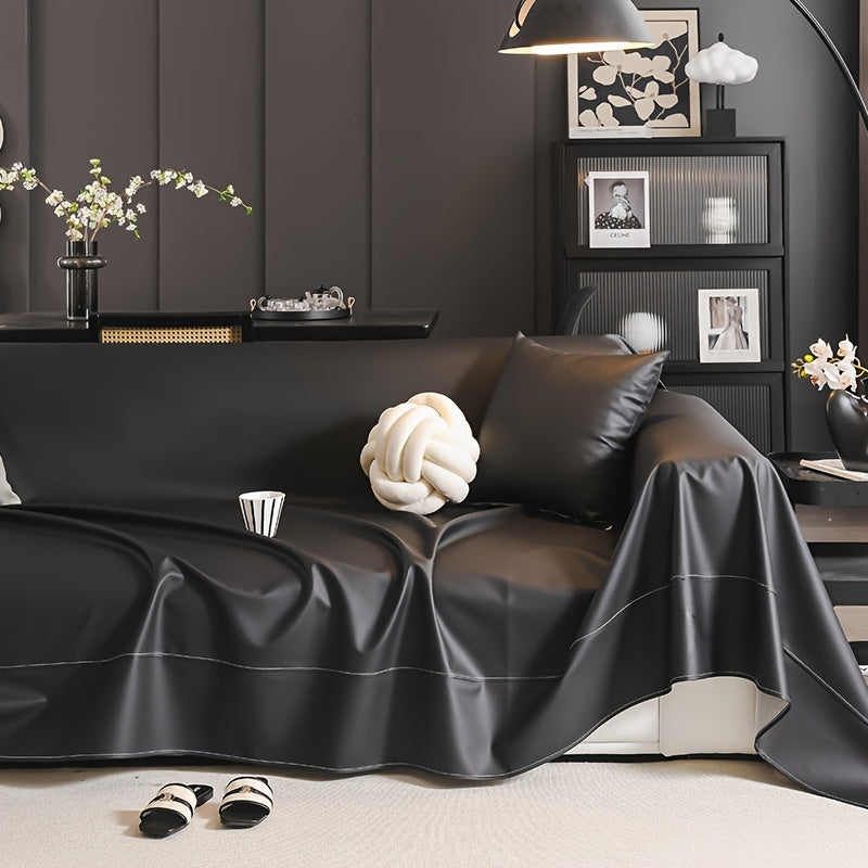 Faux Leather Sofa Cover Universal Anti-Slip Pet Friendly Machine Washable Couch Slipcover All Season Light Grey Coffee Black 3 Sizes