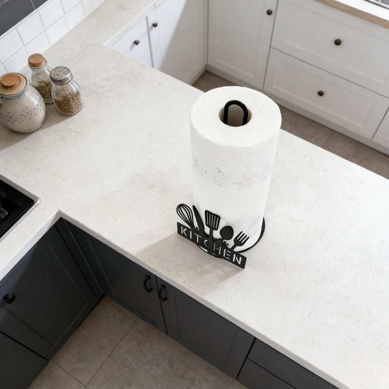 Paper Towel Holder Black Iron Countertop Napkin Dispenser – Kitchen Theme Tissue Stand for Kitchen, Living Room, Bedroom & Coffee Bar