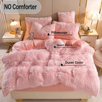 Plush Faux Fur Duvet Cover Set for Kids & Teens, 3/4 Pcs with Pillowcases & Heart Pillow, Super Soft Warm Faux Fur Comforter Cover, Machine Washable Lodge Style Bedding, Twin Queen King