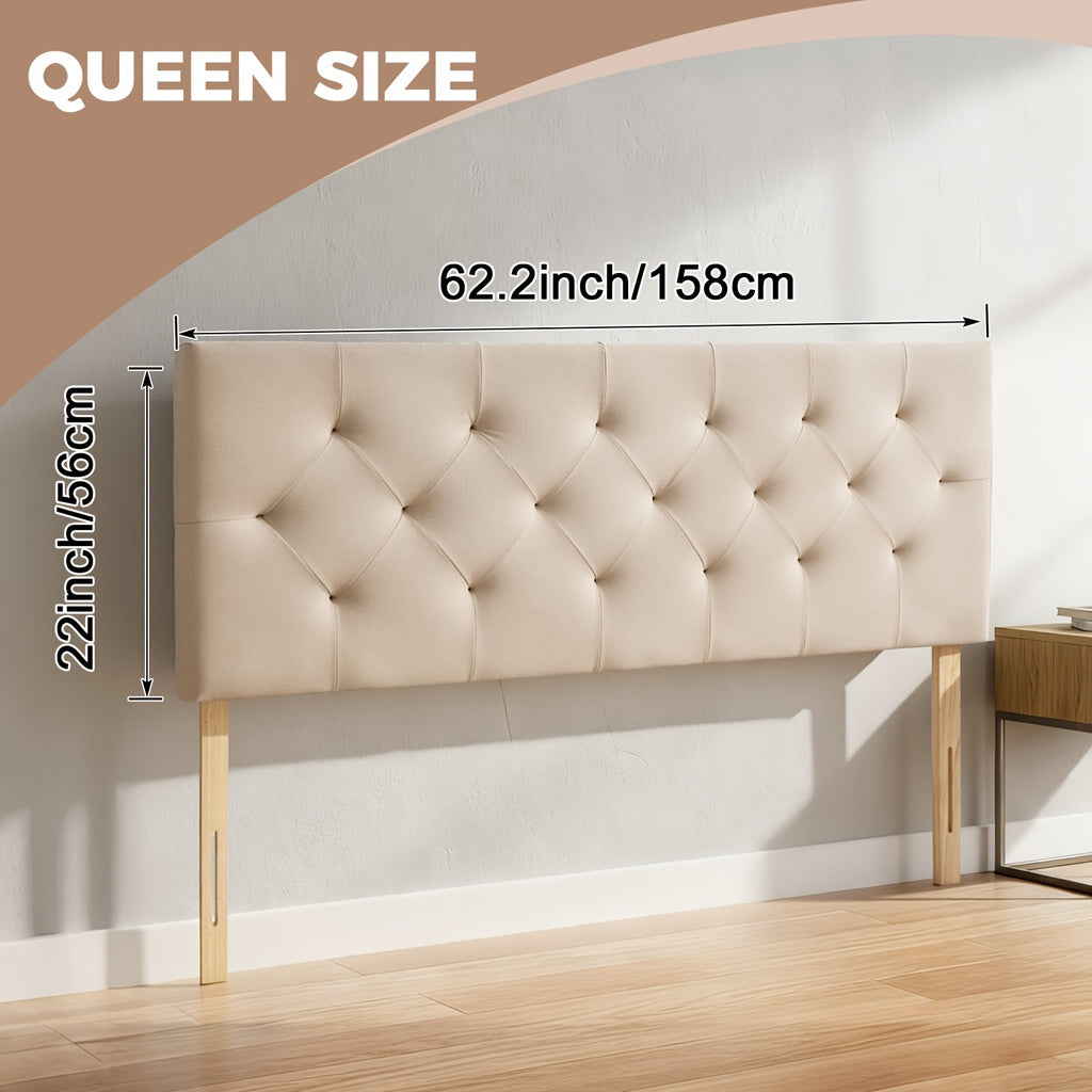 Tufted Upholstered Headboard – Premium Linen Fabric, Adjustable Height 37–51”, Solid Wood Frame | Twin & Queen | Gray & Beige