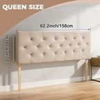 Tufted Upholstered Headboard – Premium Linen Fabric, Adjustable Height 37–51”, Solid Wood Frame | Twin & Queen | Gray & Beige