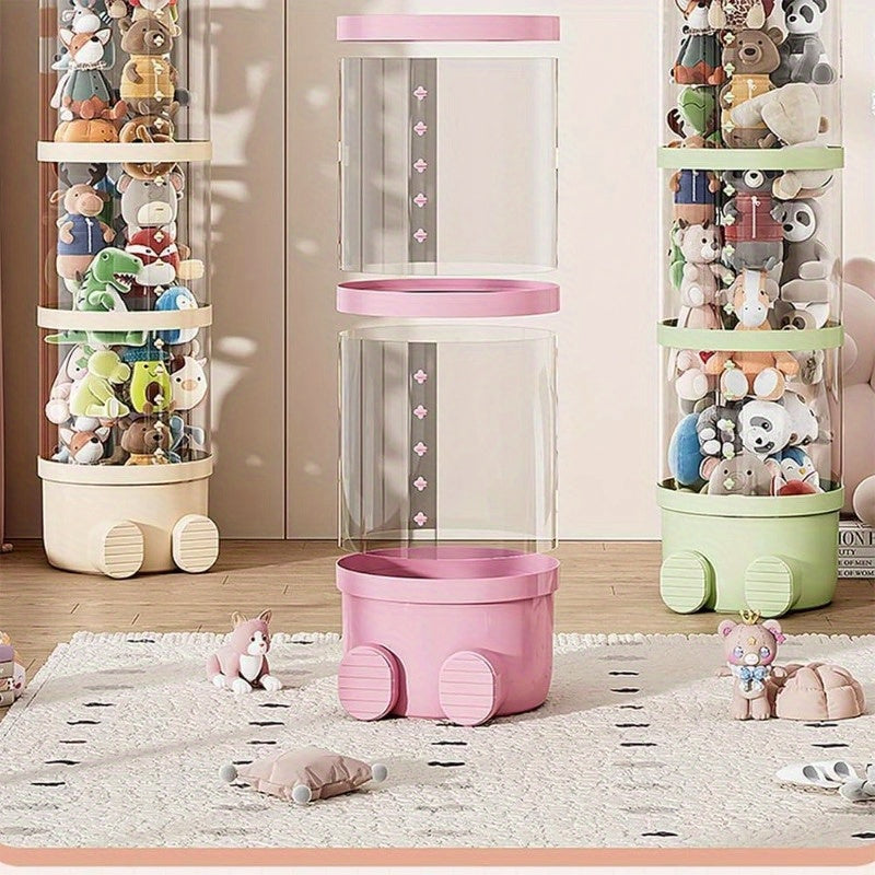 Stuffed Animal Storage Tube 4-Layer Transparent with Handle, 63.8" Vertical Display Tower for Plush Toys, Dolls & Collectibles – Dustproof Sealed Organizer for Bedroom, Living Room & Dollhouse Decor