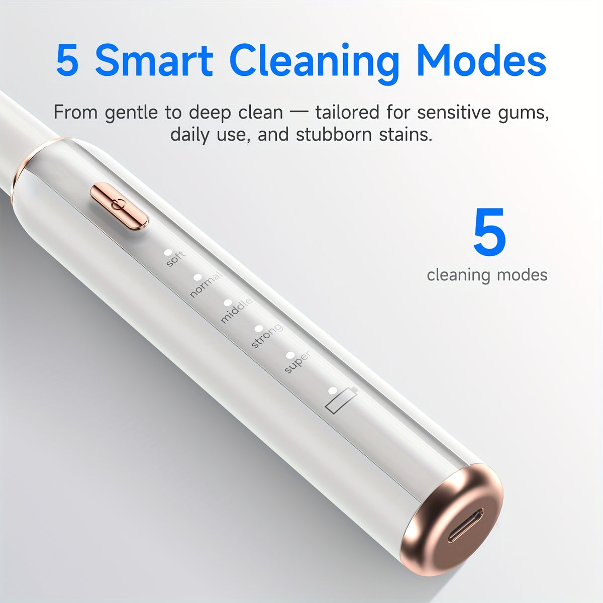Rechargeable Electric Tooth Cleaner – 5-Speed Dental Plaque Remover with LED Light, USB Charging, Mirror & 2 Replaceable Brush Heads, Teeth Gap Cleaning Tool