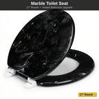 Soft Close Toilet Seat Round Black Marble | Designer Art Toilet Seat with Quick-Release Hinges, Easy Clean, Stylish Bathroom Upgrade