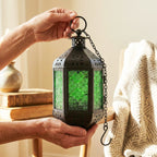 Moroccan Hanging Candle Lantern with Chain – Vintage Boho Style Iron & Glass Tealight Holder for Home, Patio, Garden, Wedding & Ramadan Decor (23.5" Overall)