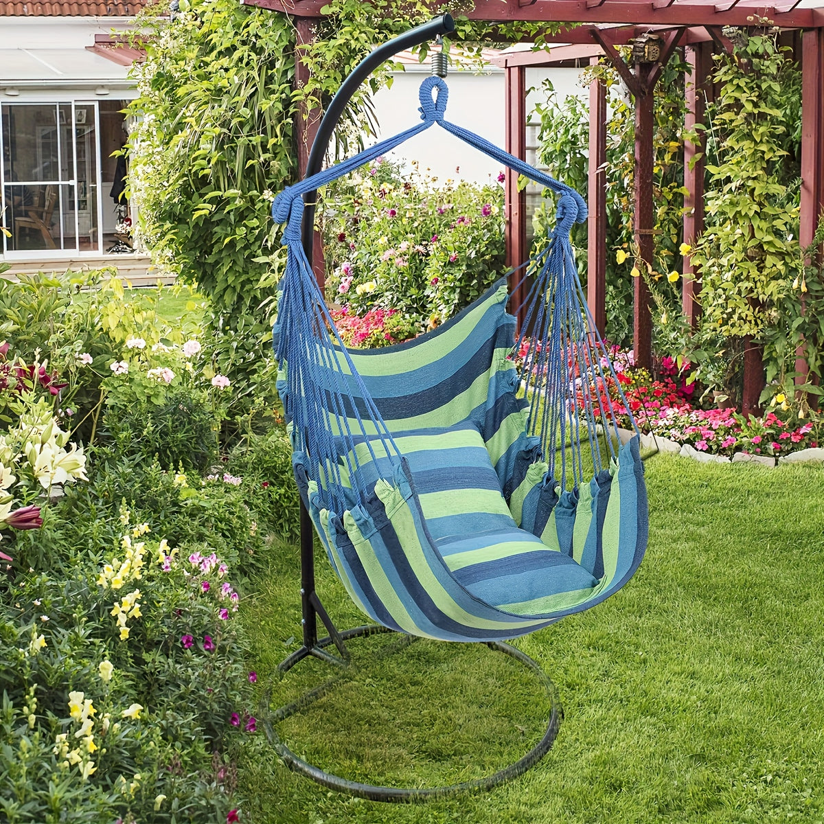 Hammock Chair Outdoor Swing Leisure Chair with Hanging Ropes Storage Bag Optional Pillow Garden Terrace Camping Orange Red Teal Black Gray