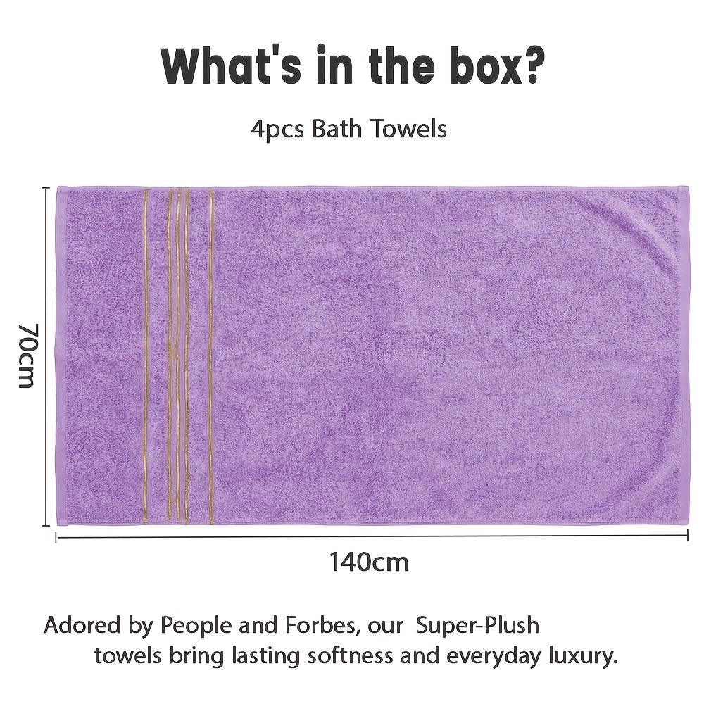 Luxury Bamboo Cotton Bath Towel Set 4 Pack – 620GSM Super Soft Quick-Dry Absorbent Towels for Bathroom, Spa, Gym & Travel – Purple, Pink, Navy, Gray, Blue