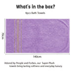 Luxury Bamboo Cotton Bath Towel Set 4 Pack – 620GSM Super Soft Quick-Dry Absorbent Towels for Bathroom, Spa, Gym & Travel – Purple, Pink, Navy, Gray, Blue