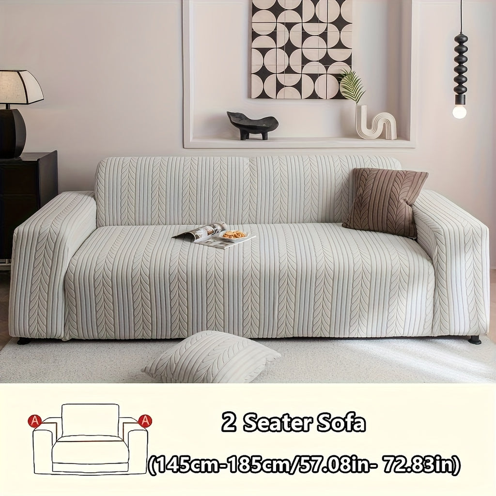 Striped Sofa Cover Washable Stretchy Slip-Resistant Zigzag Textured Couch Slipcover – Fits 1 to 4 Seaters, Scratch Protection, Classic Durable Design for Living Room Furniture