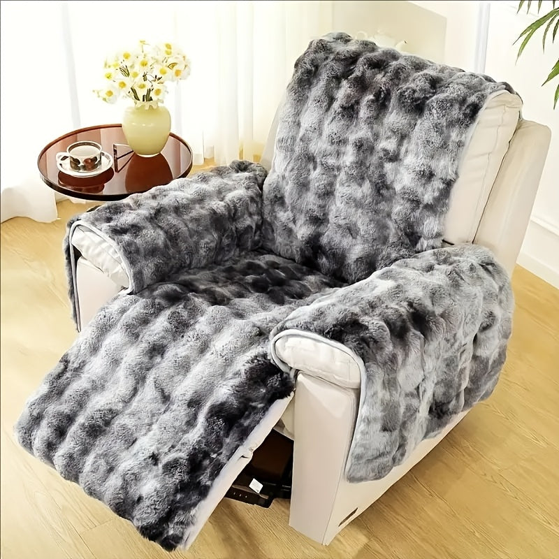 Plush Faux Rabbit Sofa Cover Set 4 Piece Thick Warm Non-Slip Machine Washable – Modern Pet-Friendly Couch Protector for Autumn & Winter – Gradient Colors