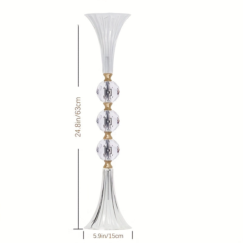 Crystal Acrylic Floor Vase Set of 2, Tall 24.8-Inch Ribbed Texture with Gold Accent – Transparent Flower Rack for Wedding Centerpiece, Bridal Shower, Bohemian & Home Table Decor
