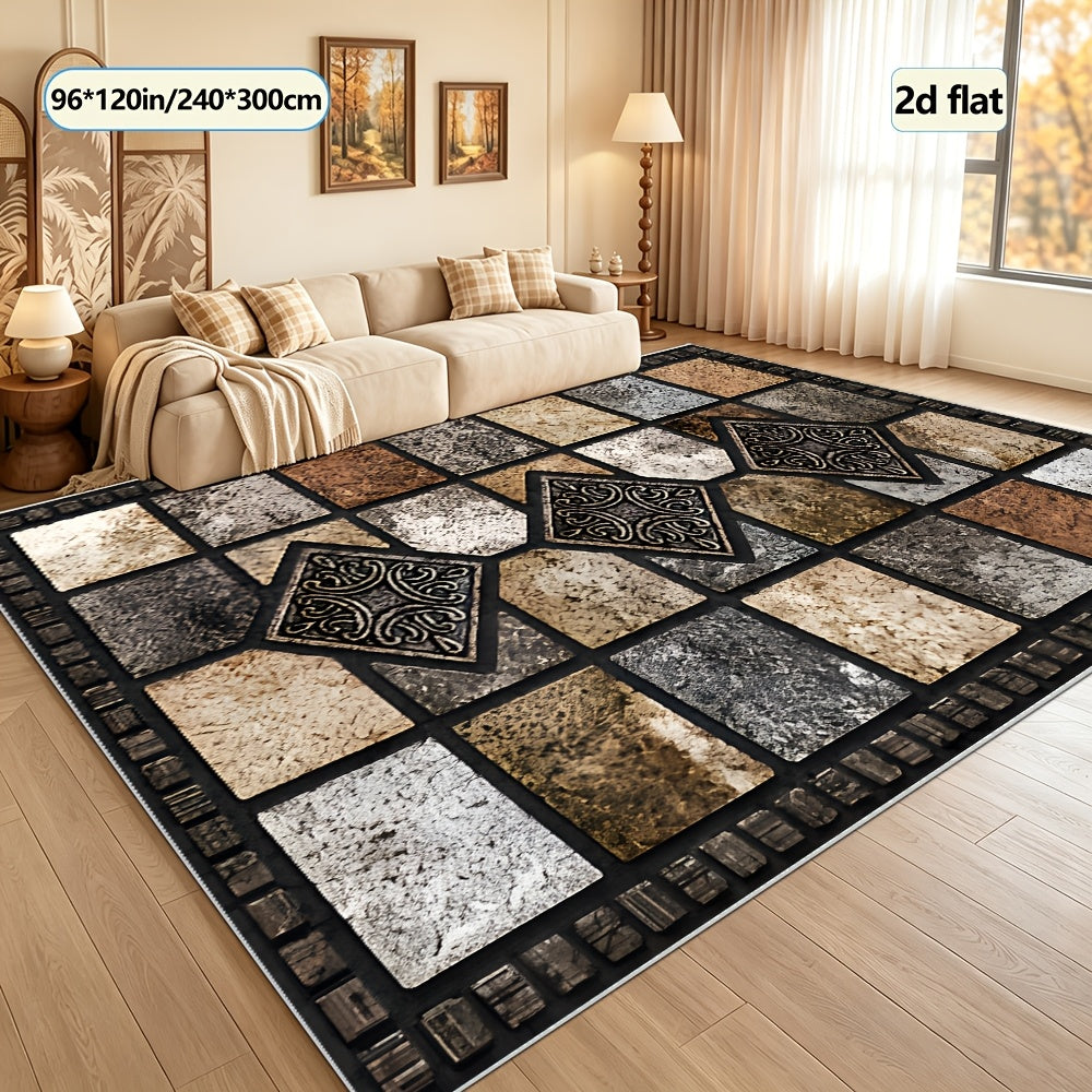 Vintage Art Area Rug Elegant Decorative Accent for Living Room Bedroom Office Study – Easy Clean Warm Cozy Home Decor Multiple Sizes