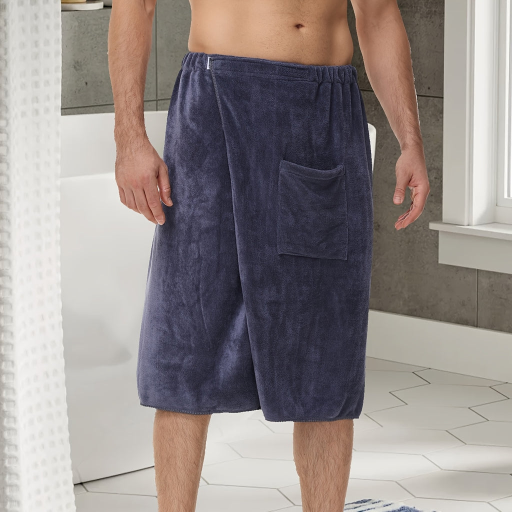 Men's Wearable Bath Towel Wrap & Bathrobe – Soft Absorbent 320 GSM Suede Body Towel for Shower, Spa & Gym | Solid Color Bathing Robe