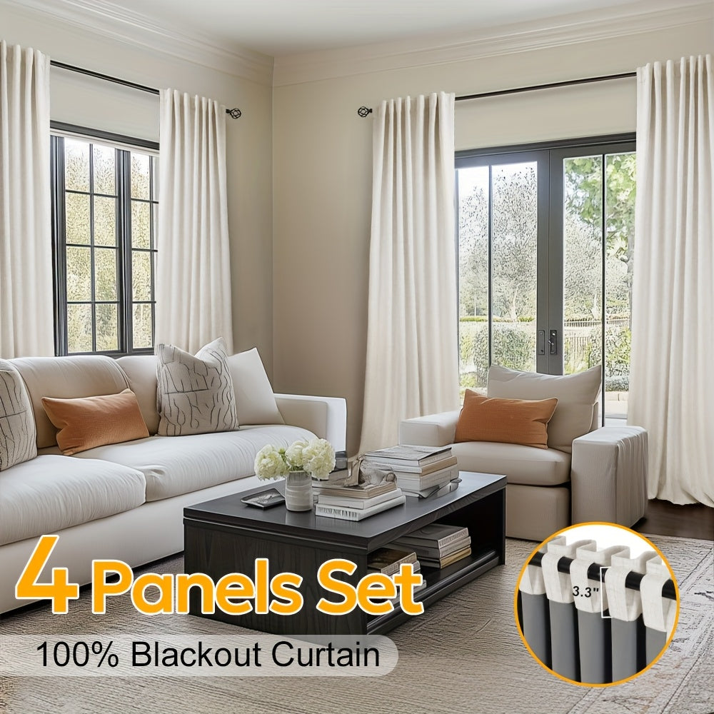 100% Blackout Curtains Back Tab & Rod Pocket for Bedroom Living Room - Thermal Insulated Darkening Drapes 2 & 4 Panel Sets for Windows Office Kitchen, Modern Home Decor