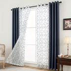 Blackout Curtains 4-Pack – Geometric Embroidery Grommet Top, Sun-Blocking Heat-Insulating Room Darkening Drapes, Living Room Bedroom Dining, All-Season, 4 Colors 5 Sizes