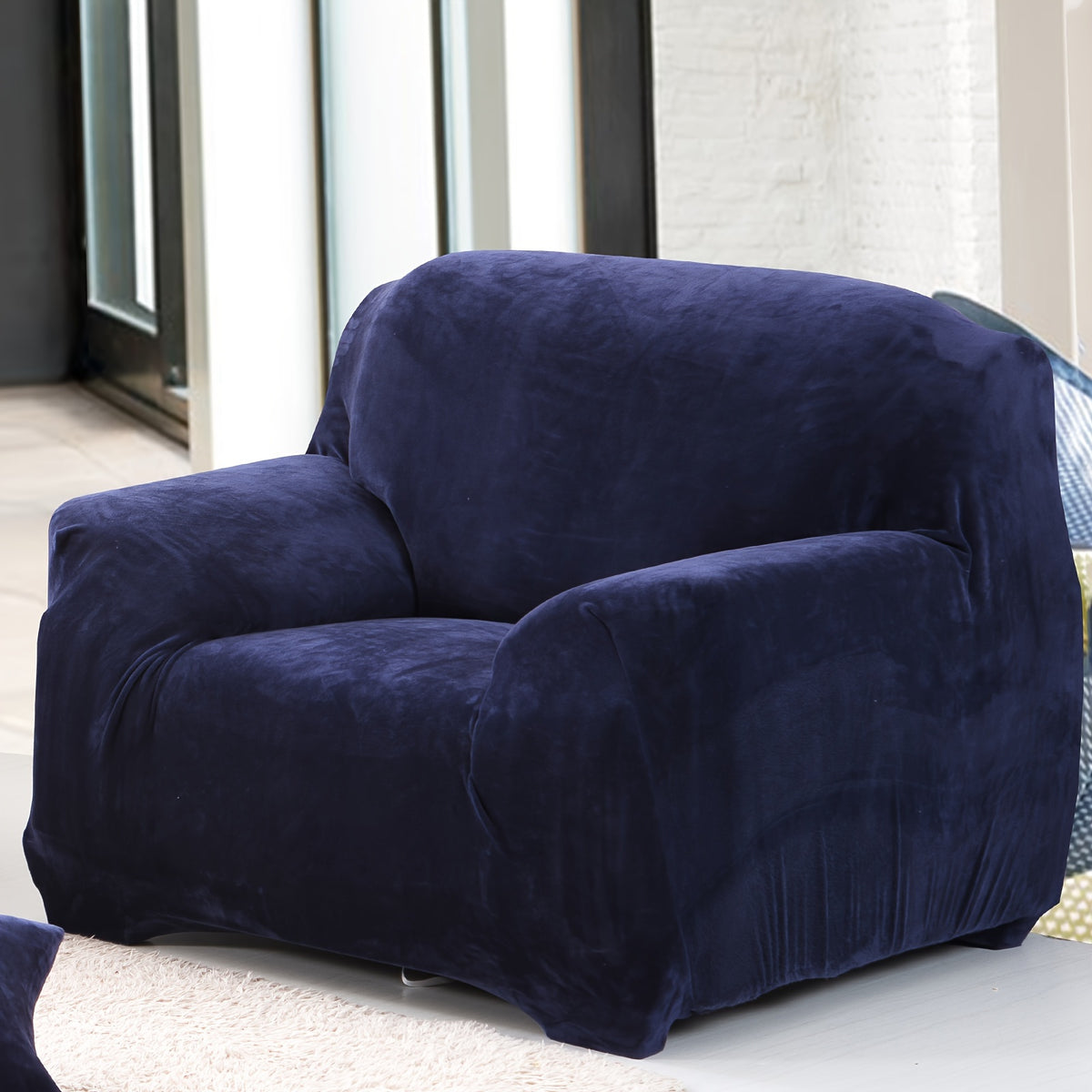 Plush Sofa Slipcover Stretch Thick Couch Cover - Soft Velvet Furniture Protector for Chair Loveseat 3 4 Seater, Anti-Slip Elastic Wrap, Machine Washable, 6 Colors for Living Room