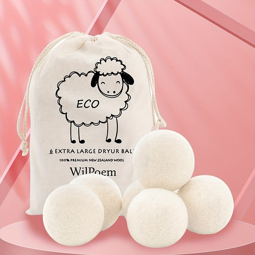 Wool Dryer Balls Set of 6 XL 100% Natural Wool Fabric Softener Reusable Chemical-Free Reduces Drying Time & Wrinkles Safe for Baby Clothes