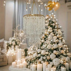 Crystal Chandelier Lampshade Acrylic Beaded Branch Ceiling Pendant Light Fixture for Wedding Party Living Room Home Decor