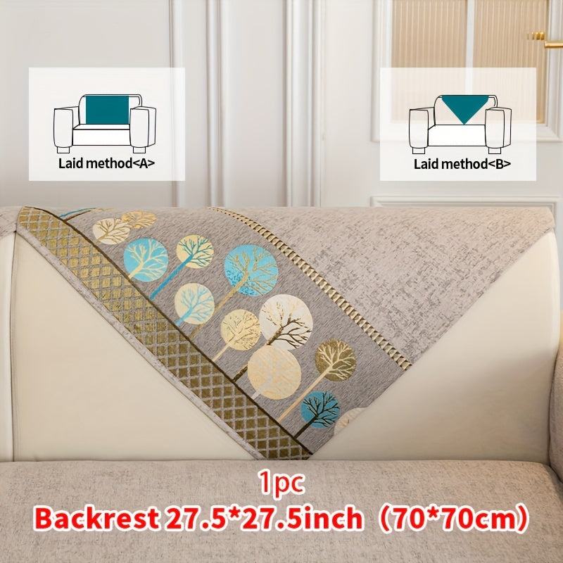 Bohemian Embroidered Sofa Cushion Cover Geometric Tree Leaf Design Pet Friendly Elegant Blue Gold for Living Room Bedroom Office All Sofa Sizes